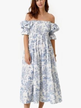 NEW Nothing Fits But Kiko Toile Print Smocked Dress Medium